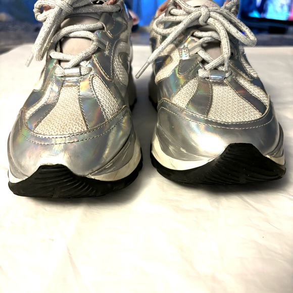MSGM Sneakers Scarpa Donna Attack silver Pink iridescent SZ 7.5 Worn 2X - Picture 7 of 16